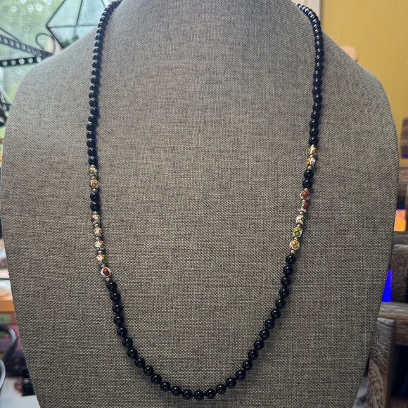 Vintage Cloisonné & Onyx Necklace - Picture 1 of 5